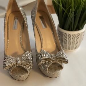 INC Open toe pumps with rhinestones